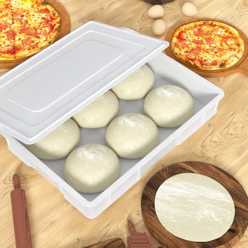 Vista 5 de Paquete de 4 cajas comerciales para masa de pizza con tapa, cajas de plástico para masa de pizza con tapa, color blanco