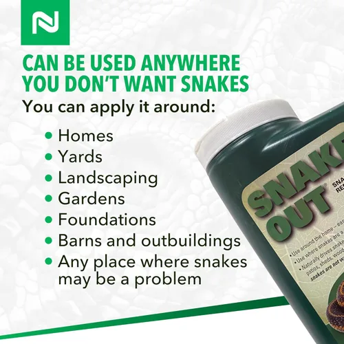 Vista 3 de Nisus Snake Out - Repelente de serpientes, biodegradable, seguro para mascotas y niños, fácil aplicación para patios, jardines y cobertizos, 4 libras