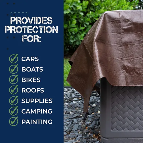 Vista 6 de GREEN LIFESTYLE Cubierta de lona marrón/plateada, material grueso y resistente, impermeable, a prueba de rasgaduras y rayos UV, con bordes