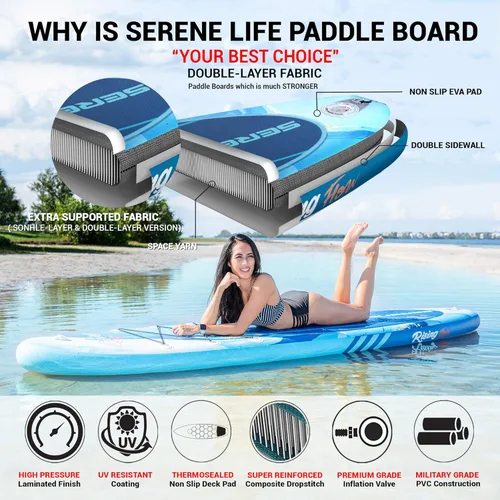 Vista 6 de SereneLife Tabla de Stand Up Paddle Inflable con Accesorios SUP Premium – Diseño Amplio y Estable con Almohadilla de Cubierta EVA Antideslizante