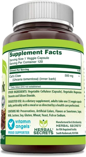 Vista 2 de Herbal Secrets Suplemento dietético de corteza de garra de gato 500 mg 120 cápsulas vegetales