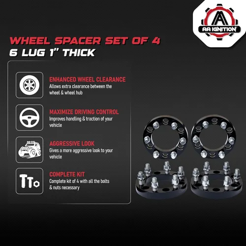 Vista 2 de Juego de espaciadores de rueda de 4 a 6 lengüetas de 1 pulgada de grosor, 0.984 in, LUG CENTRIC 6x5.5 - Compatible con Cadillac, Chevy, GMC