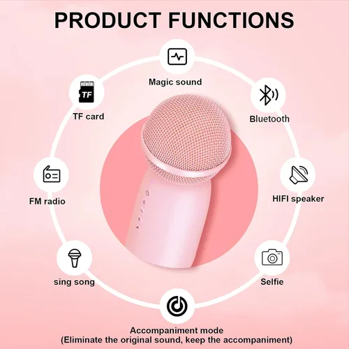 Vista 3 de Aokeo Micrófonos inalámbricos, altavoz Bluetooth, micrófono de karaoke inalámbrico para niños para cantar, micrófono portátil para máquina