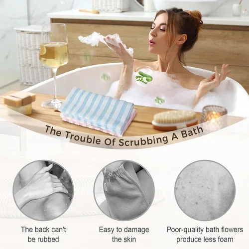 Vista 6 de Toalla de ducha exfoliante, toalla exfoliante mejorada 2026, limpiador de espalda corporal para ducha, toalla larga para mujeres y hombres, 2 PIEZAS
