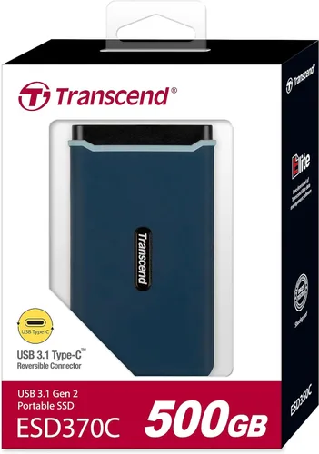 Vista 5 de Transcend 500GB USB 3.1 Gen 2 USB Type-C ESD370C SSD portátil de estado sólido TS500GESD370C