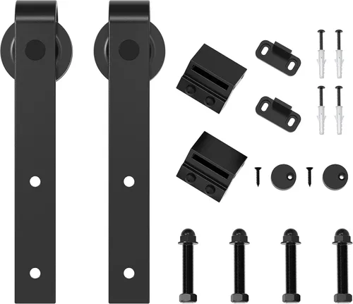 Vista 7 de ZEKOO Bypass - Herrajes para puerta de granero – Rodillo resistente para colgar puertas con puente, tapón, guía de suelo y accesorios, fácil