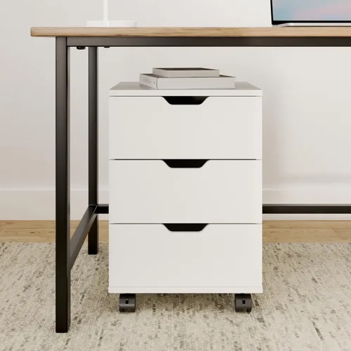 Vista 2 de Soohow Archivador móvil de madera de 3 cajones con ruedas para oficina en casa