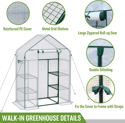 Vista 6 de WORKPRO Invernadero, invernaderos pequeños portátiles de 56" x 28" x 77" para exteriores e interiores, kit de invernadero resistente con cubierta