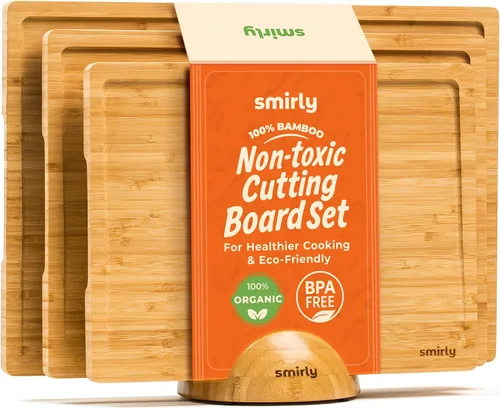 Vista 11 de SMIRLY Tabla de cortar de madera para cocina, tablas de cortar de madera de abedul para preparación de comidas, servir, embutidos, utensilios