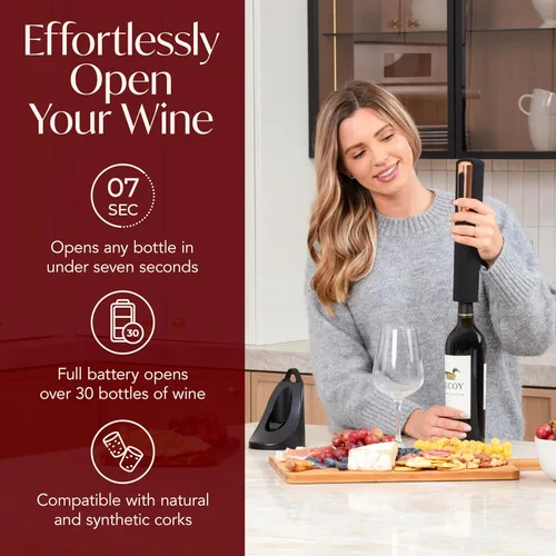 Vista 2 de Abrebotellas de vino eléctrico recargable, base de carga y cortador de papel de aluminio incluido con abridor automático de vino, sacacorchos
