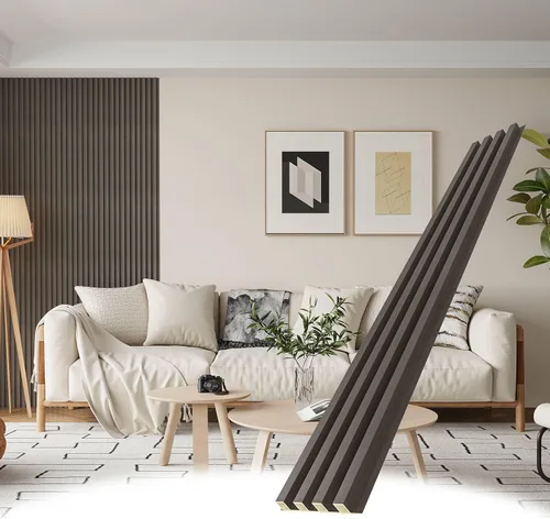 Vista 8 de WPC Paneles de pared de listones de madera, paquete de 8 listones de madera de 95 x 6 pulgadas para pared y techos, paneles acústicos para Roble
