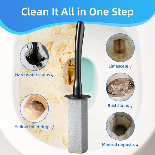 Vista 5 de Juego de escobilla de inodoro y soporte con piedra pómez – Cepillo de inodoro de mango largo, limpiador antisalpicaduras, base ventilada sin goteo