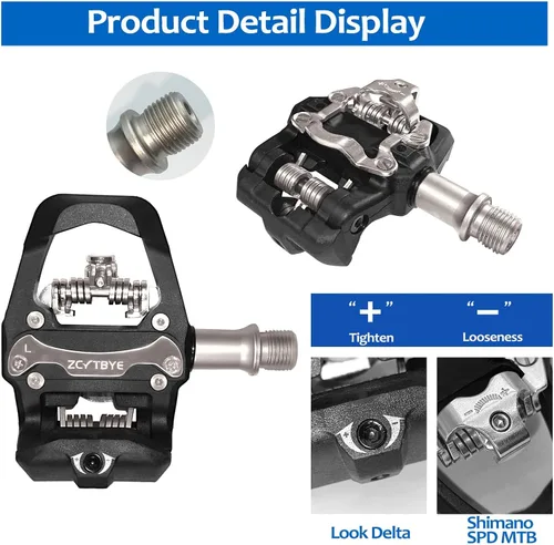 Vista 6 de ZCVTBYE - Pedales de bicicleta de doble plataforma con tacos, compatibles con sistemas Shimano SPD y Delta, para Peloton, bicicleta de carretera