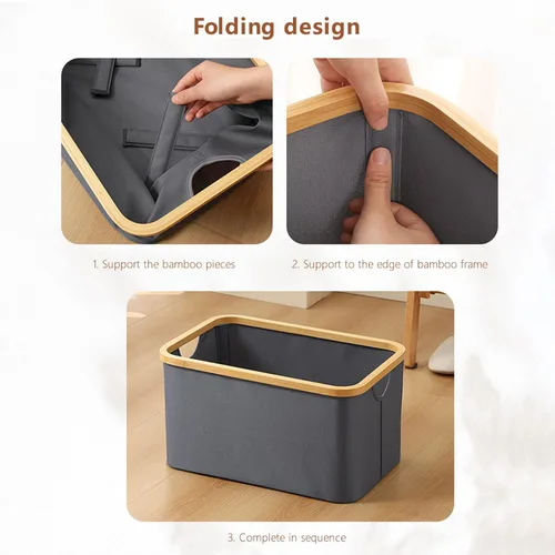 Vista 3 de Cesta plegable para la ropa sucia con asas extendidas, cestas impermeables para almacenamiento de ropa sucia, cesta de ropa alta plegable, color gris