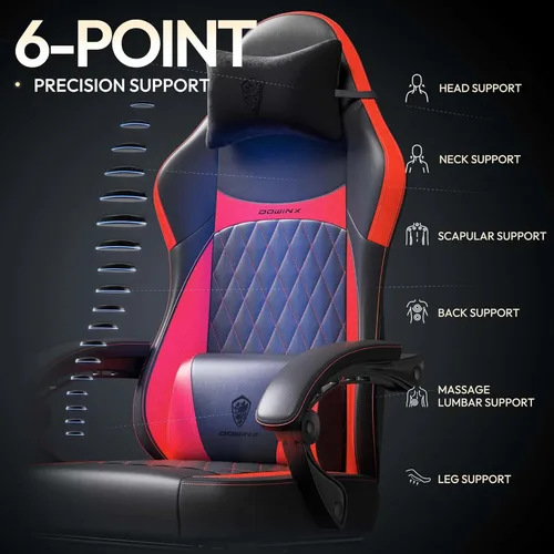 Vista 38 de Dowinx Silla de juegos con cojín de resorte de bolsillo, silla ergonómica para computadora con masaje lumbar y reposapiés para adultos, silla