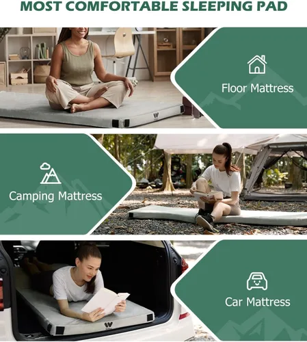 Vista 7 de Willpo CertiPUR-US Memory Foam Camping Mattress with Travel Bag and 2 Interchangeable Covers, Lightweight Portable Sleeping Pad for Tents, Guest