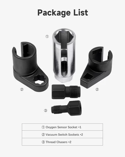 Vista 3 de Juego de 5 piezas de zócalos de sensor automotriz de 1/2 pulgadas y 3/8 pulgadas, 7/8 pulgadas, 0.866 in, herramienta de extracción de llave