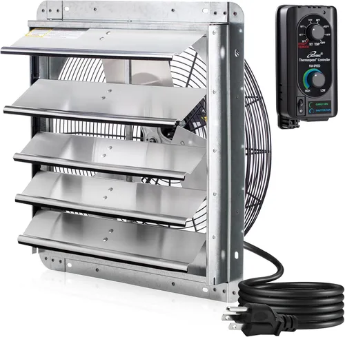 iLIVING Extractor de persiana montado en la pared de 18 pulgadas, obturador automático, con termostato y controlador de velocidad variable, 0.85A,