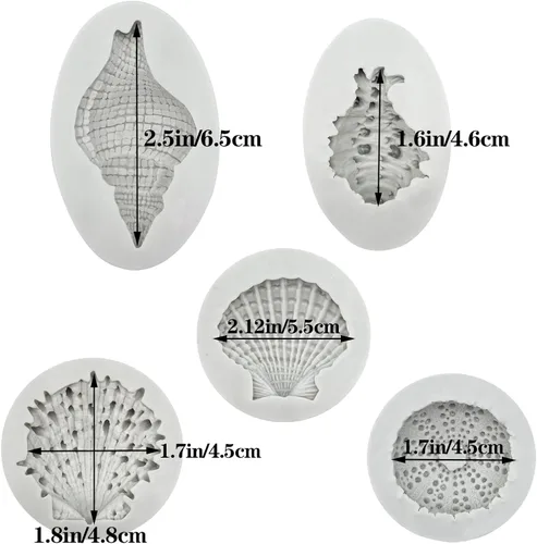 Vista 2 de Molde de silicona de concha de mar, 5 unidades, molde de silicona para conchas de mar, moldes para hornear para decoración de tartas de chocolate