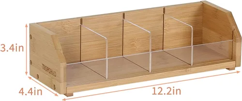 Vista 7 de TIOPGHAD Pequeña bolsa de té de bambú, organizador de almacenamiento para bolsas de té, contenedores de caja de té de madera, estante de té, soporte