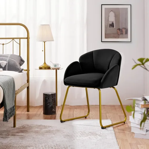 Vista 2 de Yaheetech Sillón moderno de terciopelo, silla de maquillaje en forma de flor con patas de metal dorado para sala de estar, sala de maquillaje