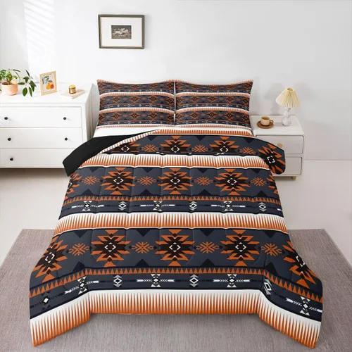 Vista 13 de Feelyou Juego de ropa de cama azteca, tamaño individual, juego de edredón con estampado azteca del suroeste del suroeste, edredón bohemio de vaquera