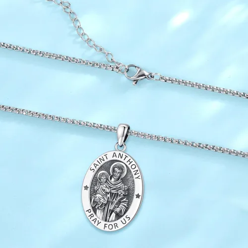 Vista 3 de Collar de plata de ley S925 con amuleto de San Patrón, Medalla de protección para hombres y mujeres