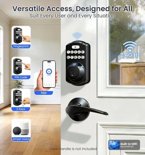 Vista 2 de Veise VE012W - Cerradura inteligente de huellas dactilares WiFi integrada, control remoto de aplicación, compatible con Alexa y Google Assistant