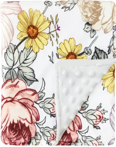 Vista 14 de Mantas de bebé, manta de visón de flores para niñas, respaldo punteado, doble capa, manta de recepción de cuna, para guardería, cochecito, cama