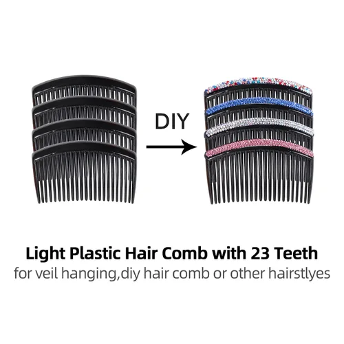 Vista 4 de Cinaci Paquete de 30 peines laterales de plástico transparente blanco negro marrón para el cabello con 23 dientes para tocados, clips, pasadores