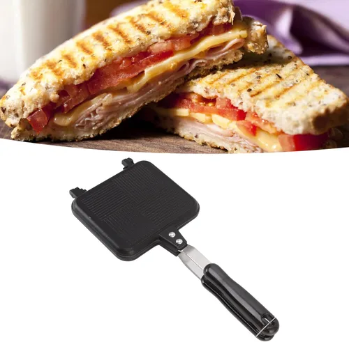 Vista 4 de Sandwichera, sartén de aluminio para sándwiches de estufa y panini, sartén antiadherente para quesos a la parrilla con mango largo para hacer gofres