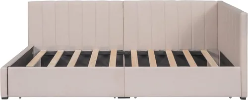 Vista 76 de Sofá cama de tamaño individual con 2 cajones y barandilla rústica, cama de plataforma capitán de madera con soporte de listones resistente, sofá