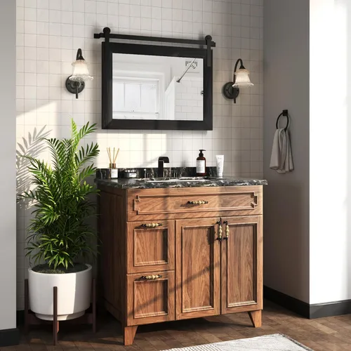 Vista 3 de COGOOD Espejo de puerta de granero de granja, 25 x 18 pulgadas, espejo decrativo con marco de madera rústica para baño, sala de estar, decoración