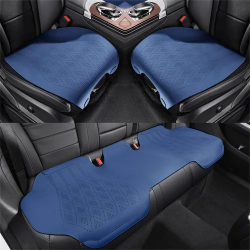 Vista 12 de 3 fundas de asiento de automóvil, fundas de cuero de lujo para asiento delantero y trasero, protector de cojín de asiento universal sin respaldo