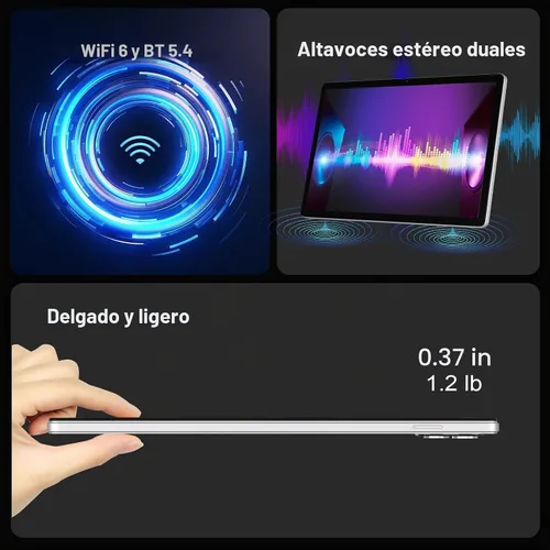 Vista 6 de 2026 Tablet de 10 pulgadas, tabletas Android con procesador Octa-Core, 12 GB de RAM 128 GB ROM 1 TB expandible, cuerpo metálico, 1280 x 800 IPS