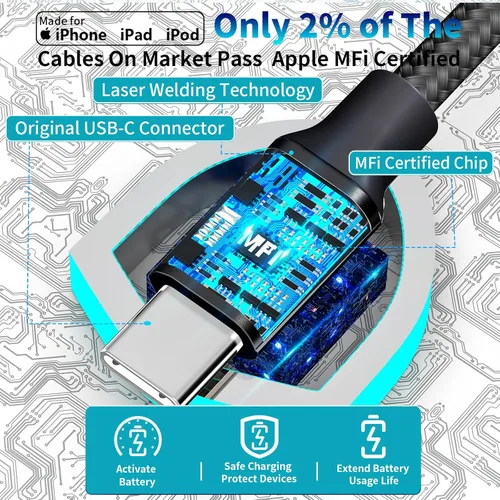 Vista 6 de [Apple MFi Certified] iPhone 17 Car Charger Fast Charging, Braveridge 2Pack 75W USB-C PD&QC Power Cigarette Lighter + Type-C Braided Cable for