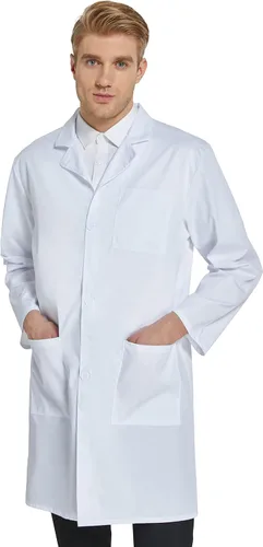 Vista 2 de VOGRYE - Abrigo de laboratorio profesional para mujer y hombre, manga larga, blanco, unisex, XXS-4XL