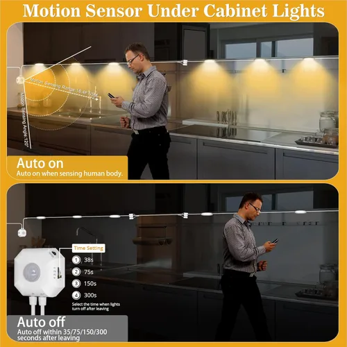 Vista 8 de KeShu Luces LED blancas regulables para debajo del gabinete, luces de armario cableadas, aplicación Bluetooth inteligente, control remoto debajo