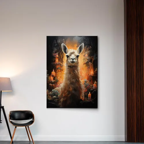 Vista 5 de Alpaca Llama Animal Print Portrait Framed Canvas Wall Art