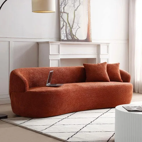 Vista 79 de JUSTONE Sofá de sala de estar curvado moderno de mediados de siglo de 101 pulgadas, sofá de tela Boucle de 4 asientos para dormitorio, oficina, beige