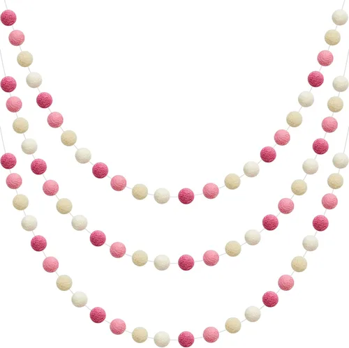 Vista 21 de WILLBOND 3 Piezas Guirnalda de Bolas de Fieltro de Lana Arcoíris Coloridos Pompones de 6.5 pies de Largo, 24 Bolas para Pascua, Mardi Gras, Aula