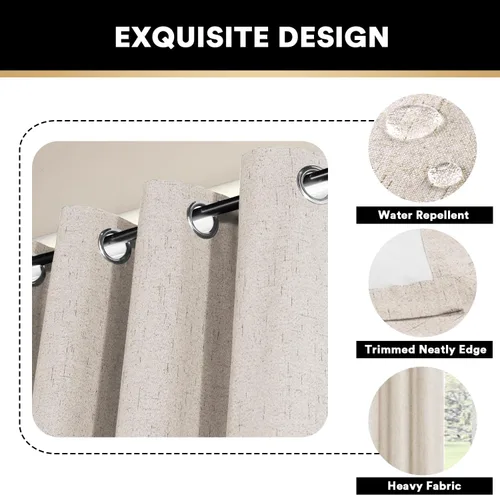 Vista 42 de PrinceDeco Cortinas con textura de lino 100% opacas de 64 pulgadas de largo, juego de 2 paneles de cortinas de lino opacas con forro aislante Arena