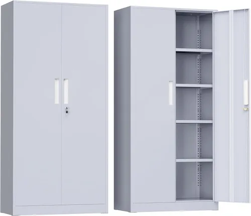 Greenvelly Armario de almacenamiento de metal, gabinete de almacenamiento de acero de 72 pulgadas de alto con cerradura con 2 puertas y 4 estantes