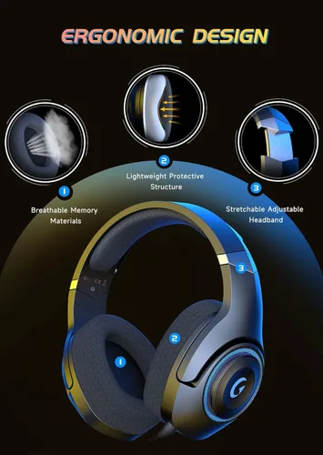 Vista 9 de KAPEYDESI Auriculares inalámbricos para juegos, auriculares USB para juegos de 2.4 GHz para PS5, PS4, Switch, PC, Mac con Bluetooth 5.2, batería