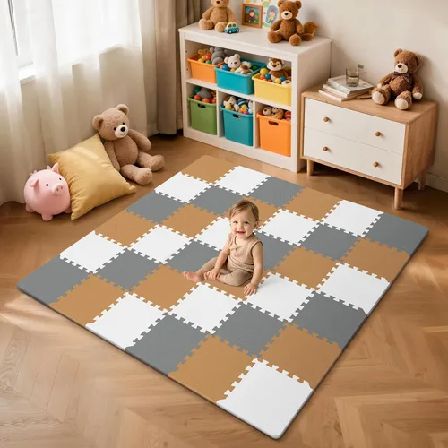 Vista 6 de 36 tapetes de juego para bebé para piso, azulejos de espuma para niños con entrelazado, alfombra de rompecabezas de espuma cuadrada para sala