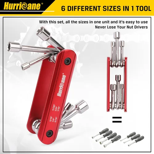 Vista 4 de HURRICANE Juego de llaves de tuercas plegables 6 en 1 SAE, juego de llaves de tuercas hexagonales, vástago de acero Cr-V. Mango de aluminio premium