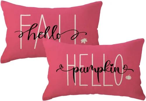 Vista 11 de Fundas de almohada naranjas de otoño de 12 x 20 pulgadas, paquete de 2 fundas de almohada decorativas rectangulares/lumbar, fundas de cojín de Hello