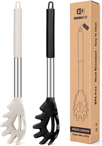 Paquete de 2 tenedores de silicona para pasta, servidor de cuchara de fideos resistente al calor, colador de espagueti sin BPA, las mejores
