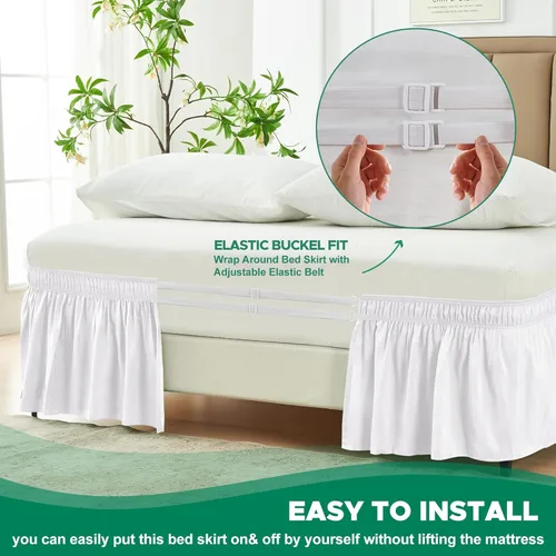 Vista 5 de Biscaynebay - Faldón de cama envolvente Queen de 17 pulgadas, con volantes, elástico, ajustable, blanco, fácil ajuste, resistente a las arrugas y a