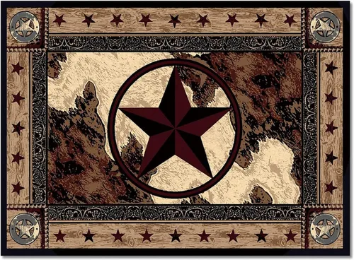 Vista 4 de Alfombra vintage con estrellas negras y marrones de 6 x 8 pies, alfombra de área con estrella dorada, tridimensional, retro, para sala de estar
